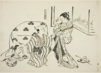 Kotatsu Dojoji, nº. 5 de uma série de 12 gravuras que retratam paródias de peças
