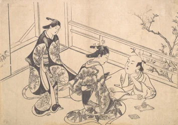O ator Ichimura Takenojo reclinado em uma varanda, ca. 1715., c. 1715.