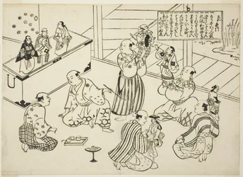 O camarim de um teatro de marionetes, o índice da série "Cenas famosas de peças de marionetes japonesas (Yamato irotake)"