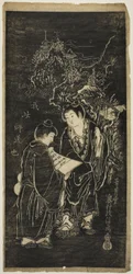 Dois meninos como os monges excêntricos Kanzan (chinês: Hanshan) e Jittoku (chinês: Shide)