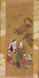Yukihira e Dois Brinemaidens em Suma, século XVIII.
