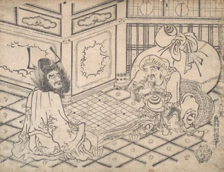 Daikoku e Shoki jogando xadrez, ca. 1730., c. 1730.