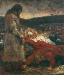 Rasgado pelo cadáver de Olaf, o Santo, em Stiklestad