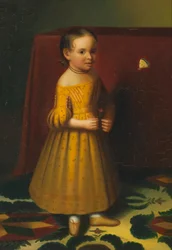 Retrato de uma jovem rapariga com rosa e borboleta