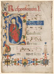Folha de um antifonário: P inicial historiado com o profeta Samuel..., c. 1439-1447.