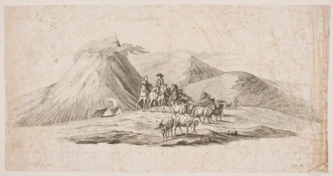 Paisagem islandesa com ovelhas e cavaleiros