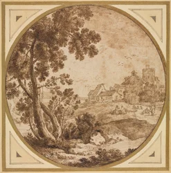 Paisagem com edifícios e figuras