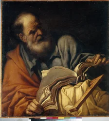 São Tomé, apóstolo. (São Tomé Apóstolo). Pintura de Orazio Borgianni (1578-1616), óleo sobre tela, arte italiana (Roma)