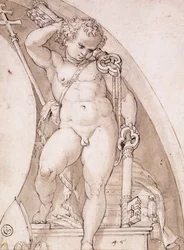 Um Putto de Pé Segurando as Chaves Papais: Um Estudo para uma Morena, c.1575
