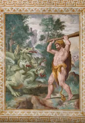 Hércules lutando contra a Hidra de Lerna, detalhe das Histórias de Hércules