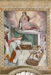 Hércules recém-nascido luta contra as serpentes enviadas por Hera, sob o olhar da sua mãe Alcmena, pormenor das Histórias de Hércules