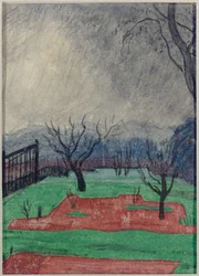 Campo ao pôr do sol (c - c & crayon no papel)