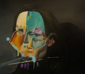 Retrato de uma noite lilás, 2021-23 (óleo e tinta spray sobre linho)