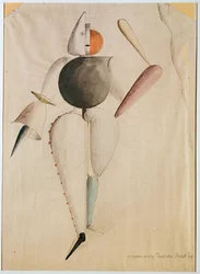 Desenho de figurino para o Ballet Triadic, de Schlemmer, Oskar (1888-1943). Aquarela sobre papel