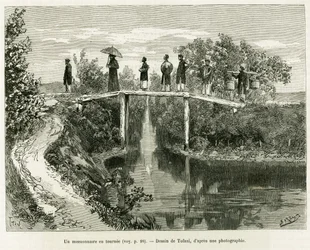 Um missionário, por sua vez. Gravado por Tofani, para ilustrar a história Trente mois au Tonkin, em 1884, pelo doutor Paul Hocquard, em le tour du monde 1890, sob a direção de Edouard Charton (1807-1890), Hachette, Paris.