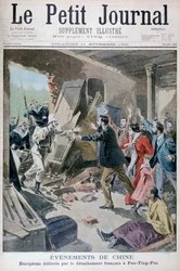Europeus salvos por um destacamento de fuzileiros navais franceses, Pao Ting Fou, China, 1900