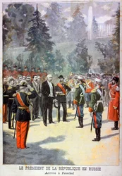 Felix Faure, Presidente da França, recebido no Peterhof, São Petersburgo, Rússia, 1897
