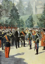 Félix Faure é recebido por Nicolau 2º em Peterhof em 1897 (Gravura)