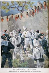 Quatorze cabeças de boxeadores nas paredes de Tchio-Tchao, China, 1900
