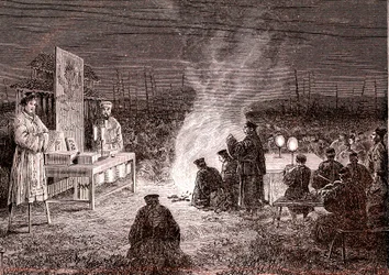 Cerimónia fúnebre em Sou -Tcheou, China. 1874 (gravura)