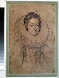 "Retrato de uma senhora da aristocracia" ela está a usar uma gola larga (morango). Desenho de Ottavio Maria Leoni (1578-1630) 1612 Museu Pushkin, Moscovo