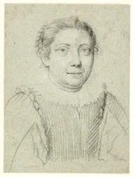 Retrato de uma mulher, metade do comprimento virado para a direita