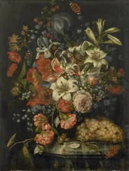 Natureza morta com flores e frutos