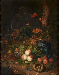 Natureza morta de frutos e flores (óleo sobre tela)