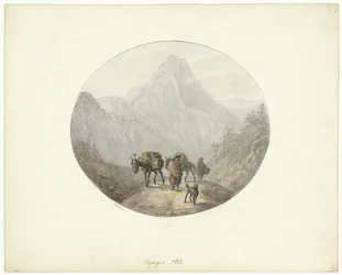 Paisagem de montanha em Espanha, com mulas de carga