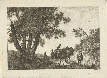 Paisagem com burros e viajantes