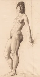 Modelo nu de pé.
