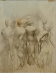 Grupos de meninos nus ao ar livre (banhistas)