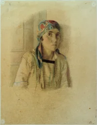 Menina com um lenço na cabeça