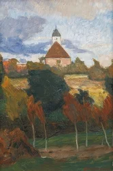 Vista da igreja de Worpswede. Por volta de 1895