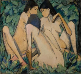 Três raparigas num bosque, c.1920 (óleo e têmpera sobre painel)