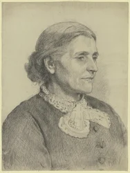 Retrato de uma senhora idosa voltada para a direita