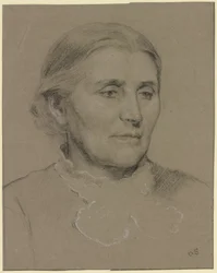 Retrato de uma senhora idosa voltada para a direita