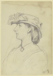 Retrato de dama com chapéu de perfil para a esquerda