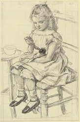Uma menina a alimentar a sua boneca