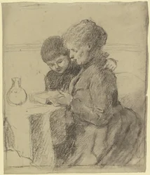 Luise Scholderer a ler um livro com o seu filho Victor