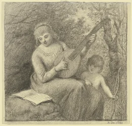 Mulher a fazer música com Cupido