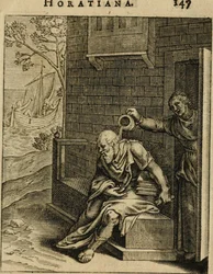 Xanthippe esvaziando um penico sobre Sócrates. De Emblemata Horatiana, 1607