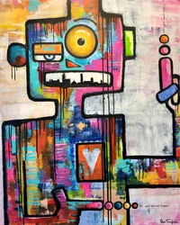 Robô colorido de arte urbana