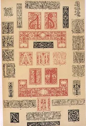Espécimes de Embelezamentos Tipográficos do século XVI Itália e França, publicado por Aldine, Giunta e Stephan, capítulo XIX, placa XC, de 