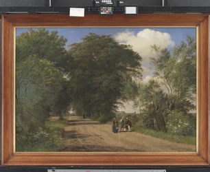 A Country Road perto de Vognserup Manor, Zelândia. O Pintor J. Th. Lundbye Esboçando à beira da estrada
