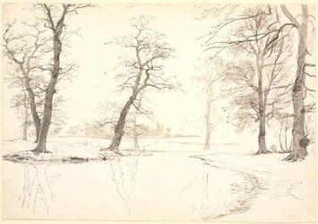 O córrego através da floresta de Breelde perto de Usserød.
