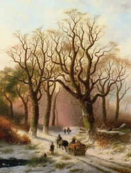 Lenhadores num caminho de inverno