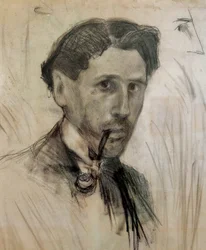 "Auto-retrato com um tubo" Desenho a carvão de Pablo Gargallo (1881-1934). 1901