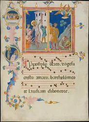 Folha do manuscrito com o martírio de São Bartolomeu, de um Laudario, ca. 1340