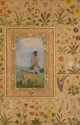 Dervish With a Lion, Folio do álbum Shah Jahan, verso: ca. 1630, reto: ca. 1500.